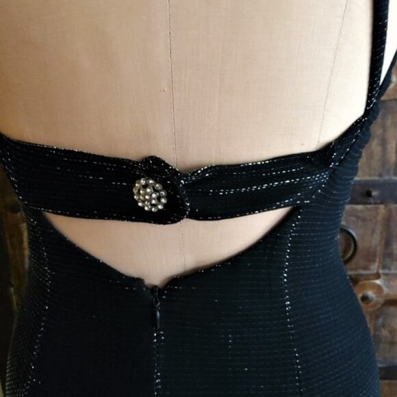 Vintage 90s black silver metallic dress great back - Picture 11 of 16